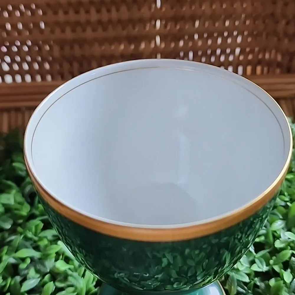 Vintage 1978 Fitz & Floyd Renaissance Dark Green & Gold Tone Trim Goblet Cup
